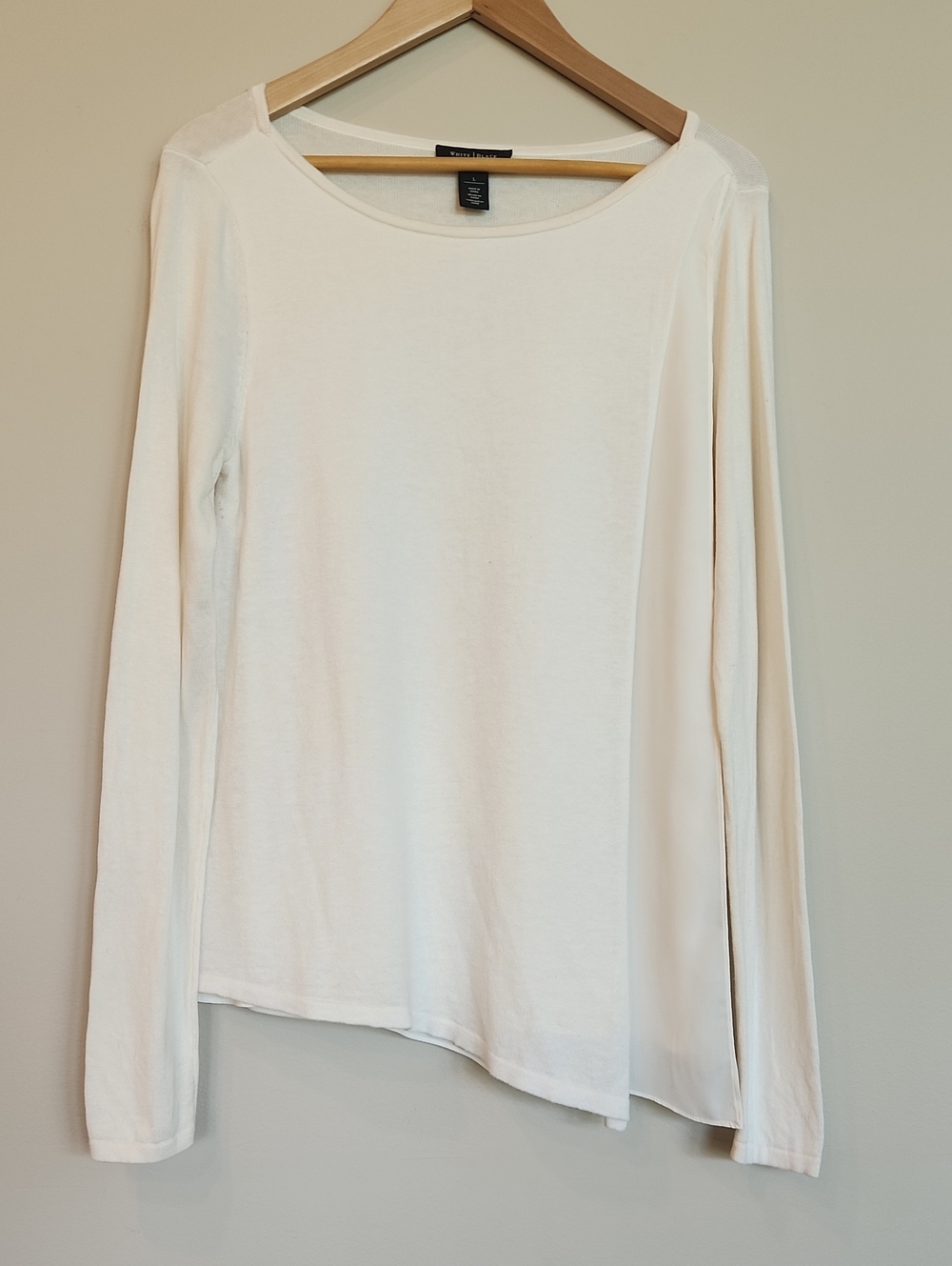 WHBM Asymmetric Layered Sweater, Cream, Rounded Neckline, Size L